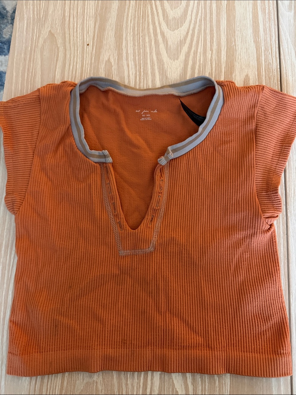 Urban Outfitters Orange Ribbed V-Notch Crop Top with Gray Trim